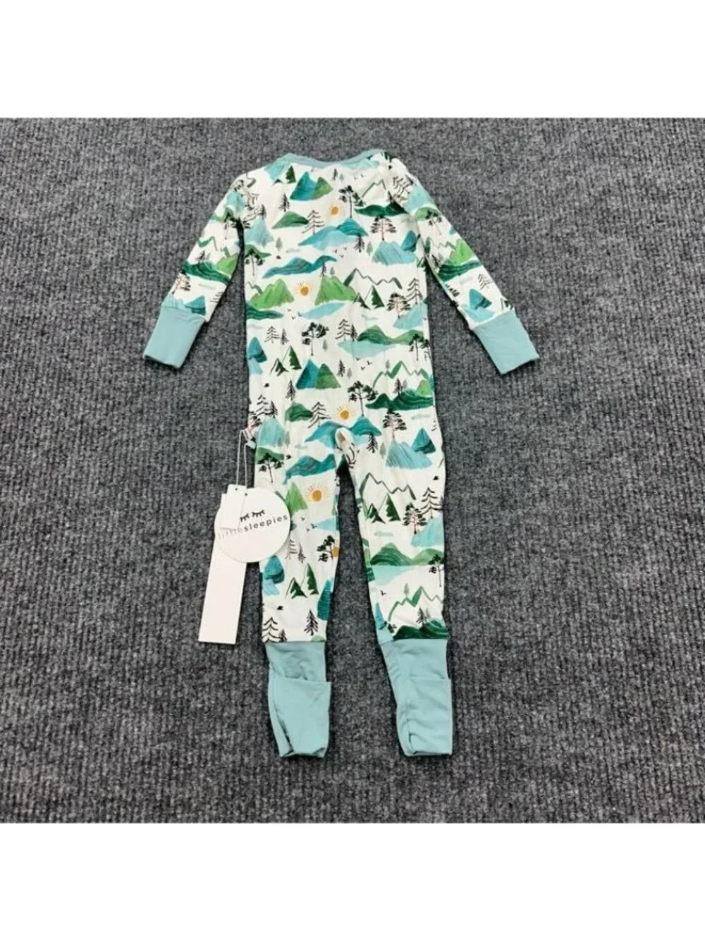 Little Sleepies Romper Bamboo Zippy Tree Mountain Mist Print sz 12-18 Months NEW